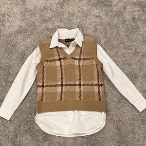 Rachel Zoe Beige Knit Vest with White Shirt